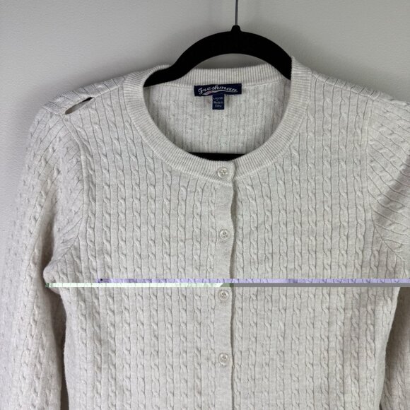 Freshman 1996 Cable Knit Cardigan Sweater L White Button Up Preppy Flaw - Picture 3 of 8